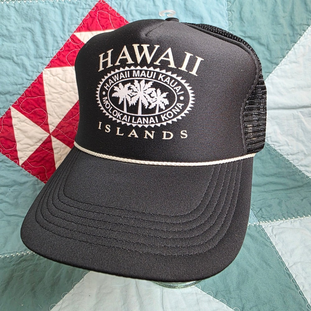 Vintage Hawaii Islands Mesh Trucker Hat Black Snapback Hawaiian Headwear